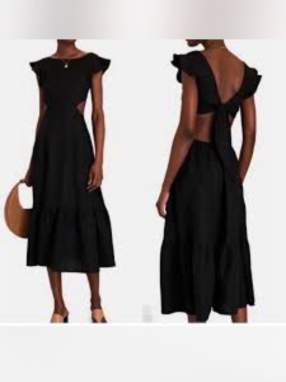 Jason Wu Black Backless Midi Dress with Tie and Flutter Sleeves